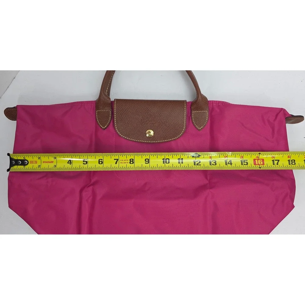 Longchamp Le Pliage Medium Tote Bag Pink Nylon Brown‎ Leather Trim 1623089C88